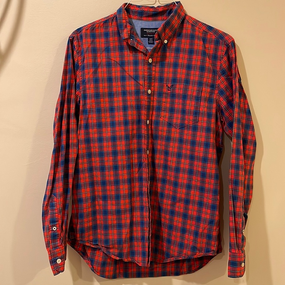 American Eagle men’s medium plaid printed dress shirt